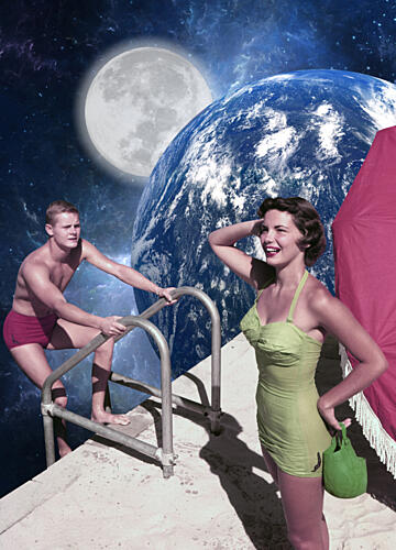 Retro Pool in Space Plage reproduction