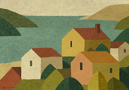 Tranquil Coastal Village Bord de mer reproduction