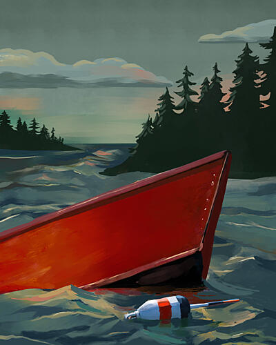 Moody Lake Boat Art Print