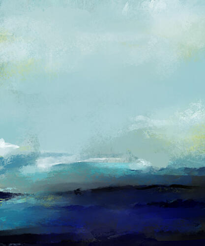 Serene Blue Landscape Art déco reproduction