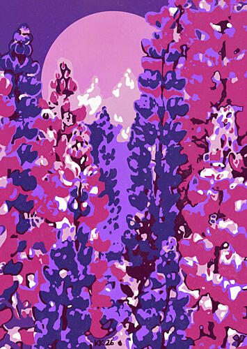 Moonlit Purple Blooms Art Print by Katariina Kosunen