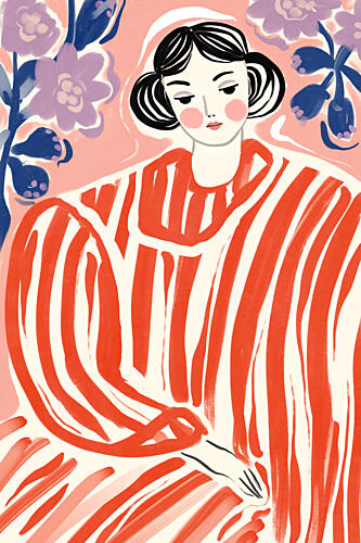 Elegant Woman Pink Florals Moderne reproduction