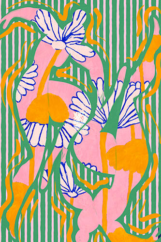 Vibrant Striped Daisies Art abstrait reproduction