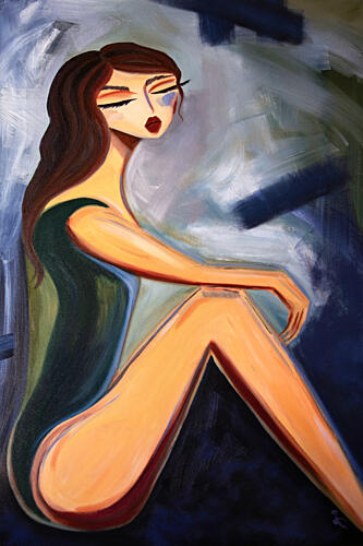 Pensive Woman Sitting Moderne reproduction