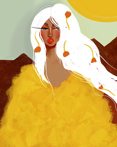 Golden Woman White Hair Moderne reproduction
