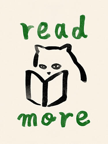 Cozy Reading Cat Art Print by NewLayer Studio