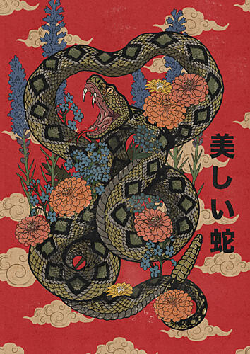 Beautiful Japanese Snake Art japonais reproduction