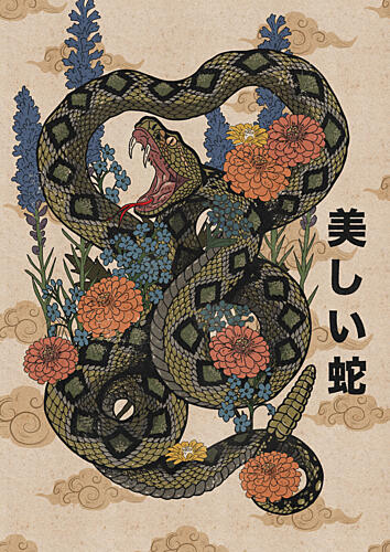 Japanese Floral Serpent Art japonais reproduction