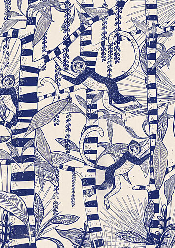 Indigo Jungle Monkeys Art Print