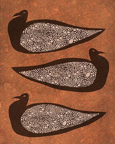 Textured Abstract Birds Art déco reproduction