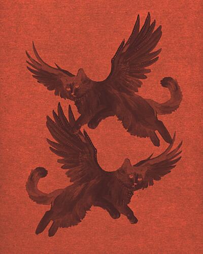 Dark Winged Cats Art Print