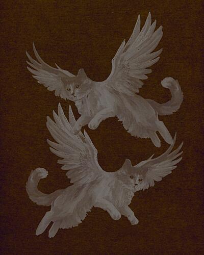 Ethereal Flying Cats Art déco reproduction