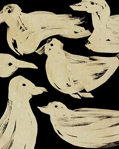 Brushstroke Birds Flight Art déco reproduction