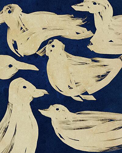 Swimming White Ducks Art déco reproduction