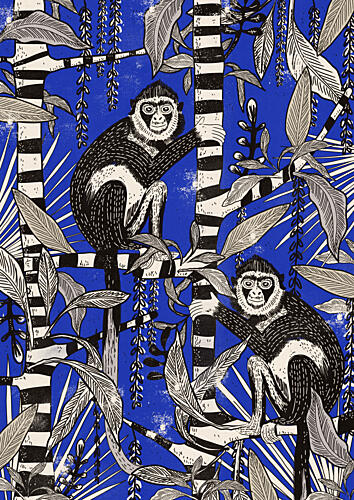 Blue Jungle Monkeys Art déco reproduction