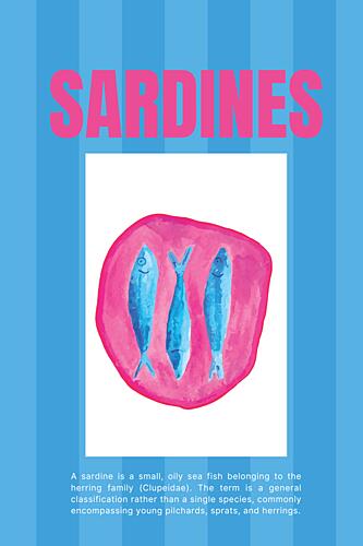 Blue Pink Sardines Art Print by Elizabeth C