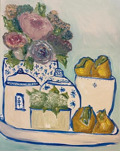 Blue and White Still Life Art déco reproduction