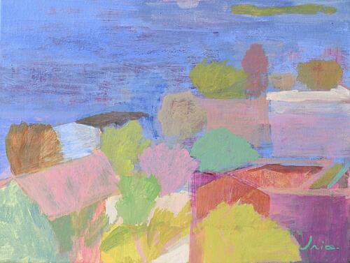 Colorful Village Landscape Art Print by Iria Fernandez