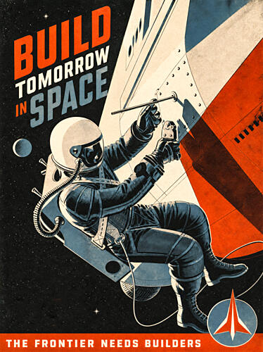 Retro Space Builder Art Print