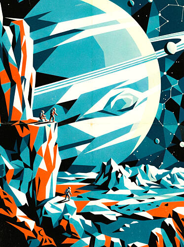 Astronauts Giant Planet View Montagne reproduction
