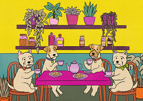 Whimsical Dog Tea Party Art Print