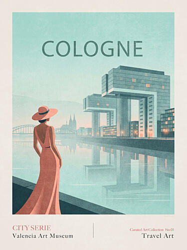 Woman Overlooking Cologne Art déco reproduction