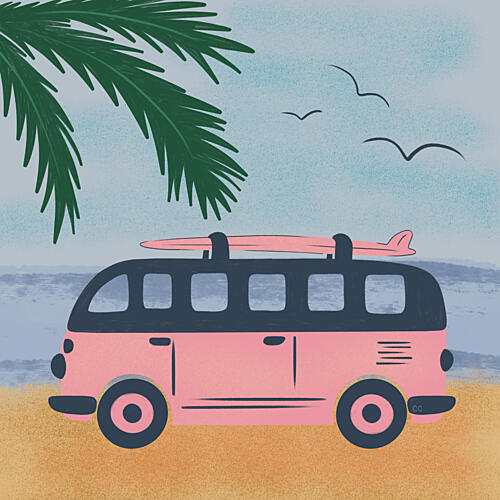 Pink Beach Camper Océan reproduction