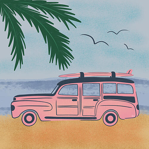 Pink Beach Surfer Car Océan reproduction