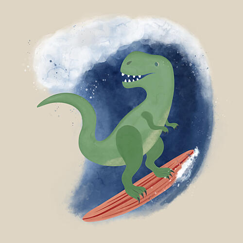 T-Rex Surfing Wave Océan reproduction