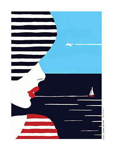 Woman Gazing at Sea Océan reproduction