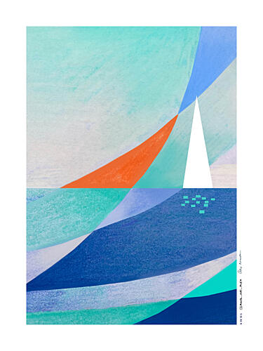 Geometric Ocean Sailboat Océan reproduction