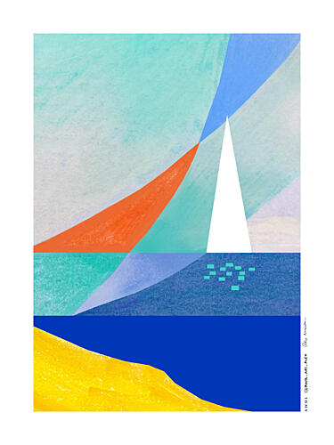 Geometric Ocean Sailboat Océan reproduction