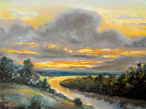 Golden River Sunset Art Print