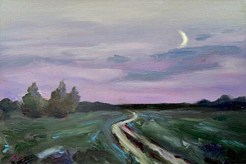 Purple Twilight Moon Impressionniste reproduction