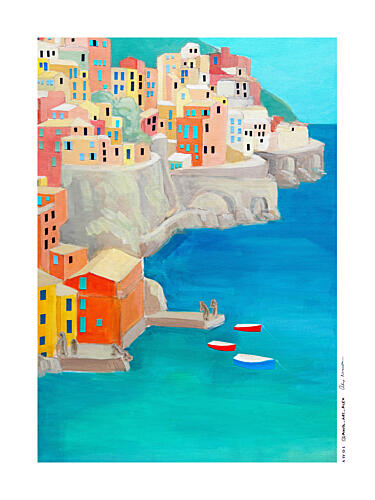 Colorful Coastal Village Art Print by Alex Nereuta