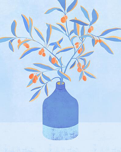 Vibrant Berries Blue Vase Nature reproduction