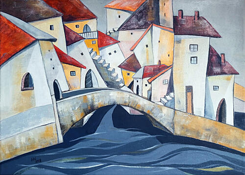 Charming River Town Art Print