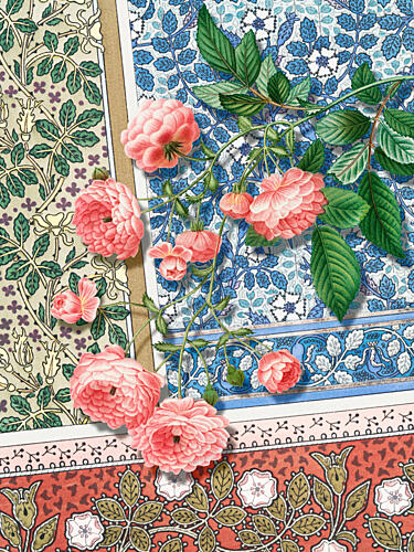 Ornate Pink Roses Art nouveau reproduction