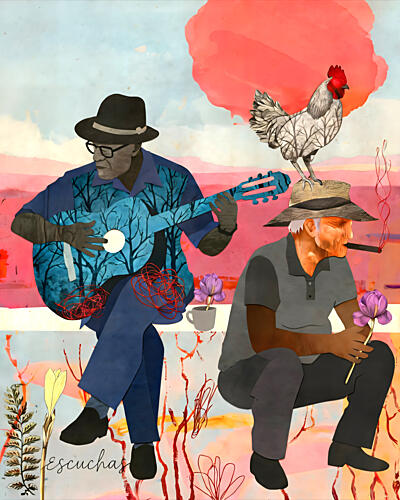 Cuban Men Musical Rooster Art Print