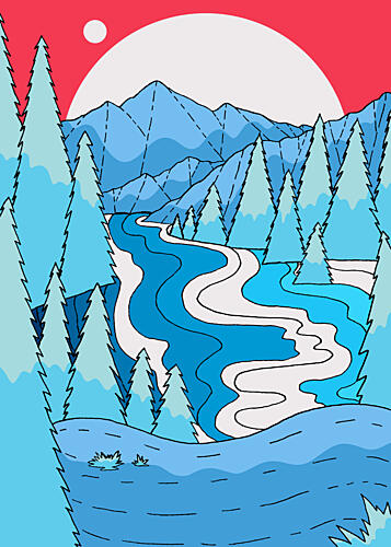 Red Sky Winter Mountains Art Print