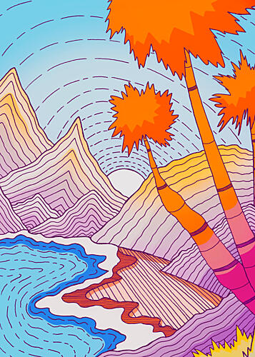 Tropical Mountain Sunset Montagne reproduction