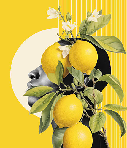 Vibrant Lemon Profile Art déco reproduction