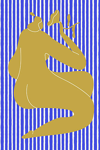 Golden Figure with Plant Art abstrait reproduction