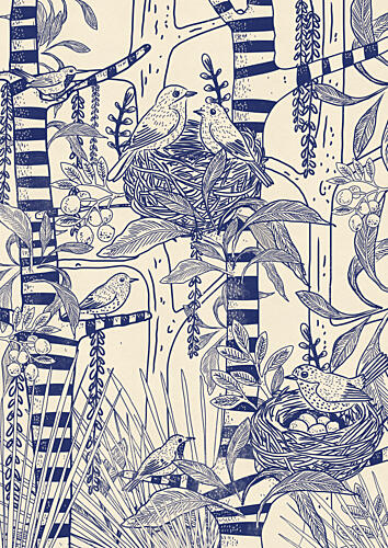 Nesting Birds in Forest Art Print