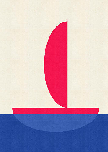 Geometric Red Sailboat Océan reproduction