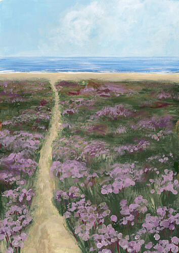 Purple Flowers Beach Path Plage reproduction