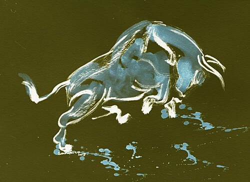 Charging Blue Bull Art Print by Santhosh ch