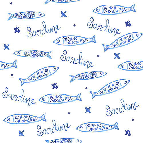 Watercolor Sardine Pattern Art Print by Elizabeth C