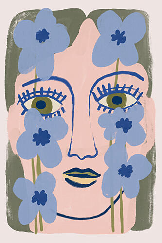 Blue Flower Woman Surréaliste reproduction