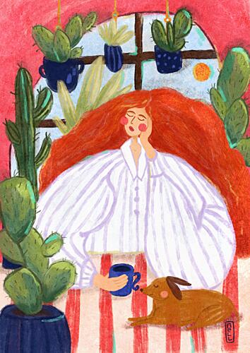 Cozy Morning Relaxation Art Print by Dirkie Nell
